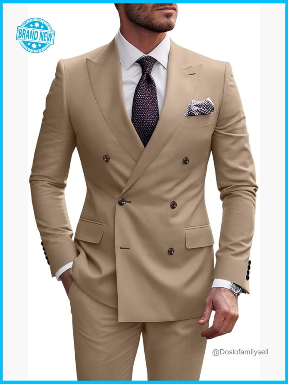 Double Breasted Tuxedo Suit Set Slim Fit Formal Wedding Prom Elegant Classic